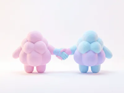 El sıkışan iki pastel bulut figürü