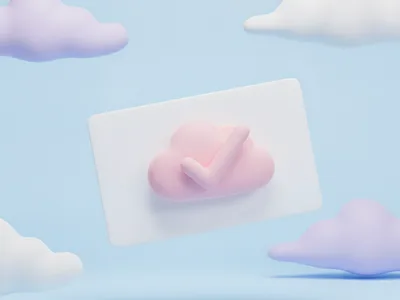 Üzerinde pembe bulut onay işareti olan boş beyaz kart